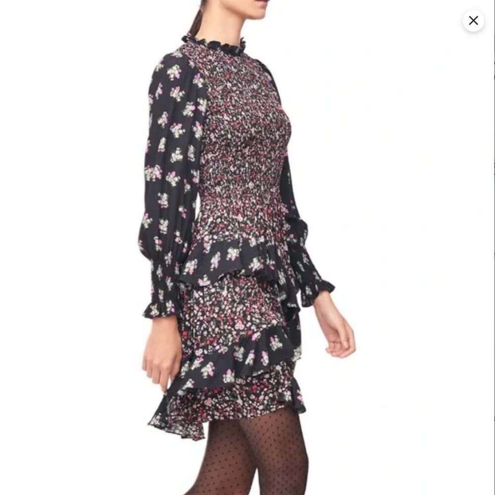 NWOT Rebecca Taylor Silk Mixed Print Smocked Dress